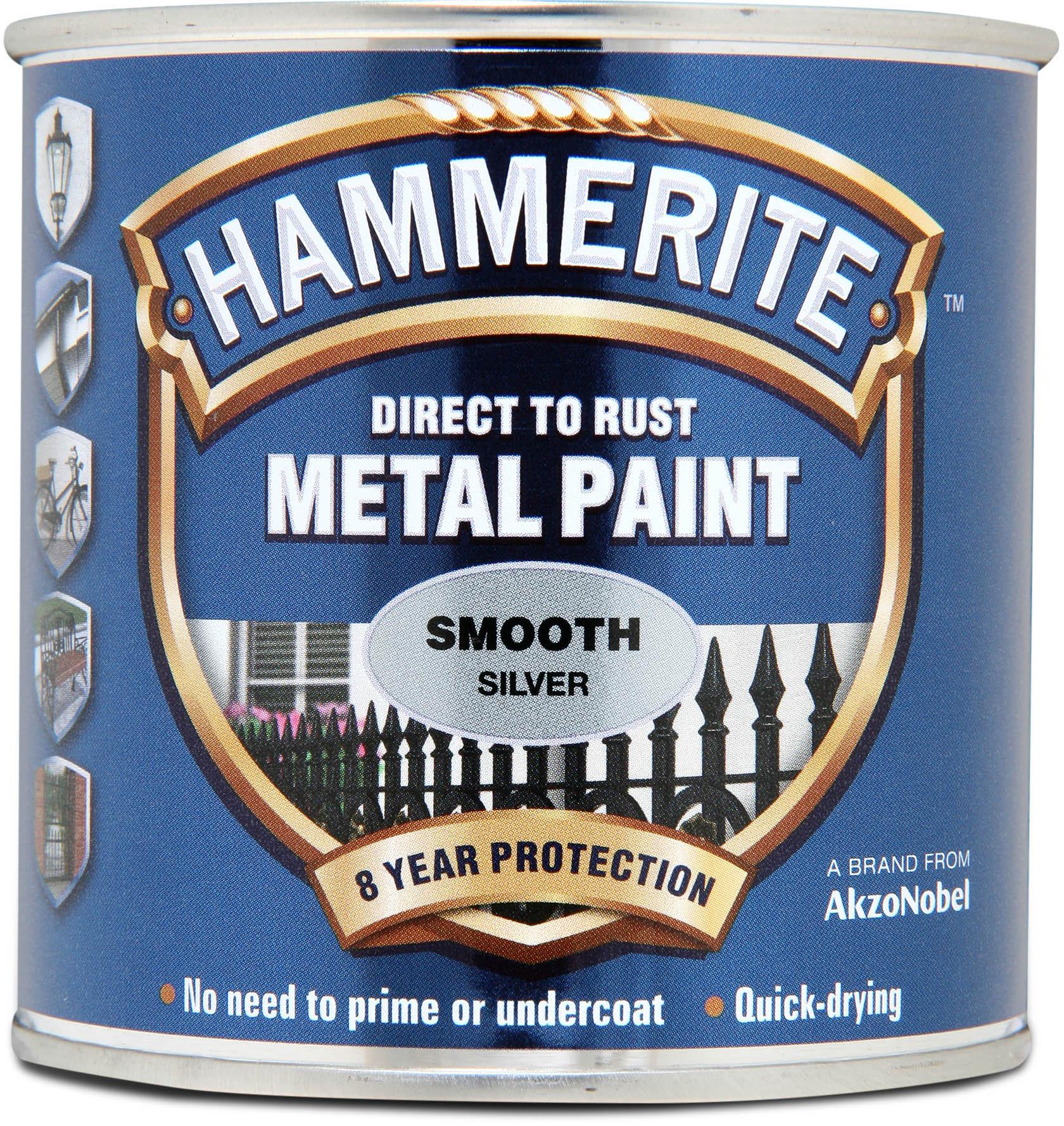 Hammerite Direct to Rust Metal Paint Smooth Finish Silver 250ml