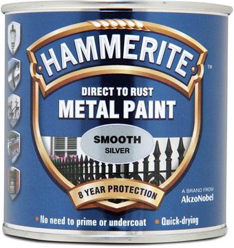 Hammerite Direct to Rust Metal Paint Smooth Finish Silver 250ml