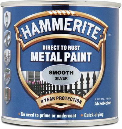 Hammerite Direct to Rust Metal Paint Smooth Finish Silver 250ml
