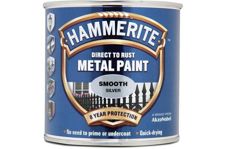 Hammerite Direct to Rust Metal Paint Smooth Finish Silver 250ml Hammerite Direct to Rust Metal Paint Smooth Finish Silver 250ml