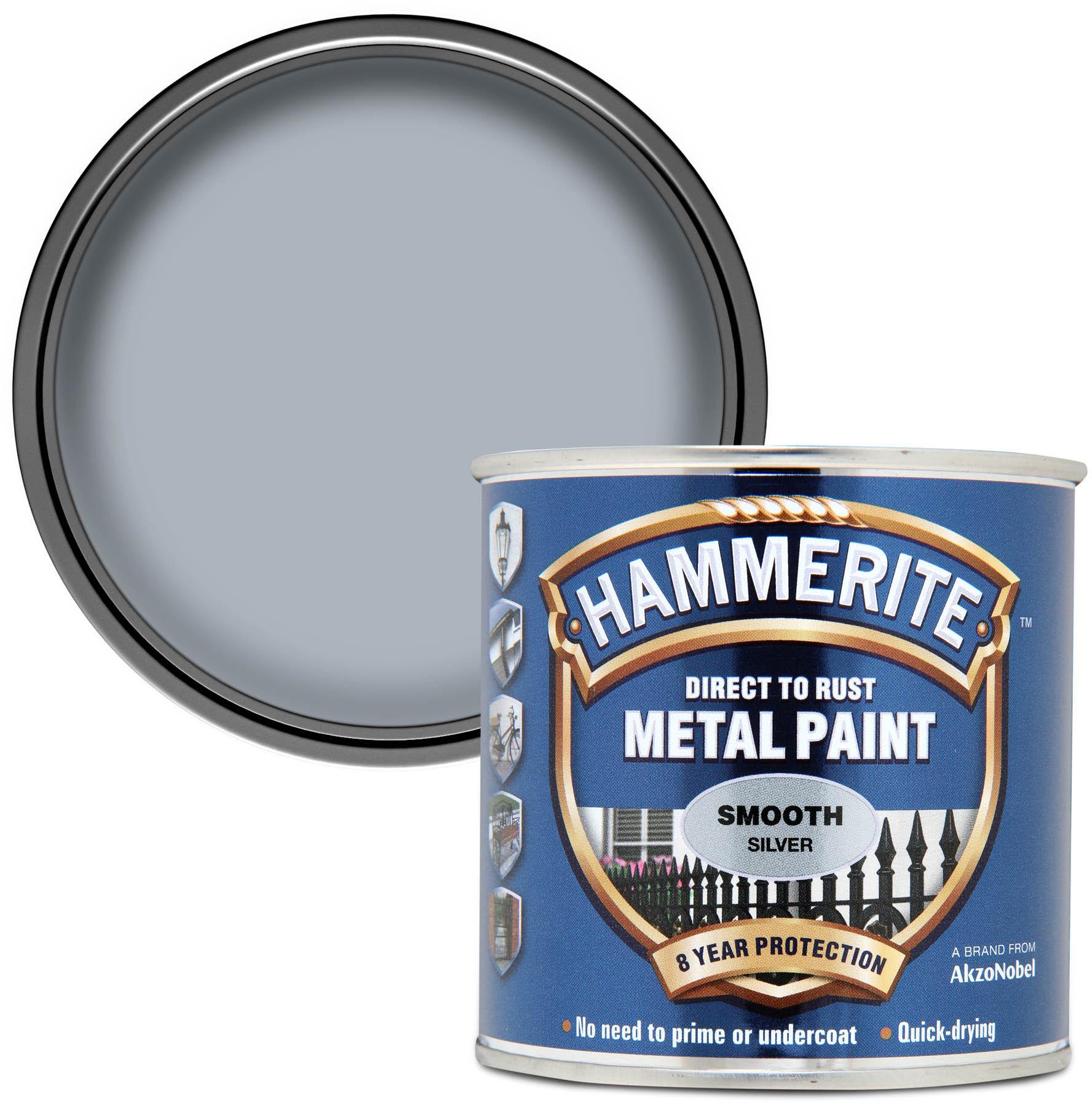 Hammerite Direct to Rust Metal Paint Smooth Finish Silver 250ml
