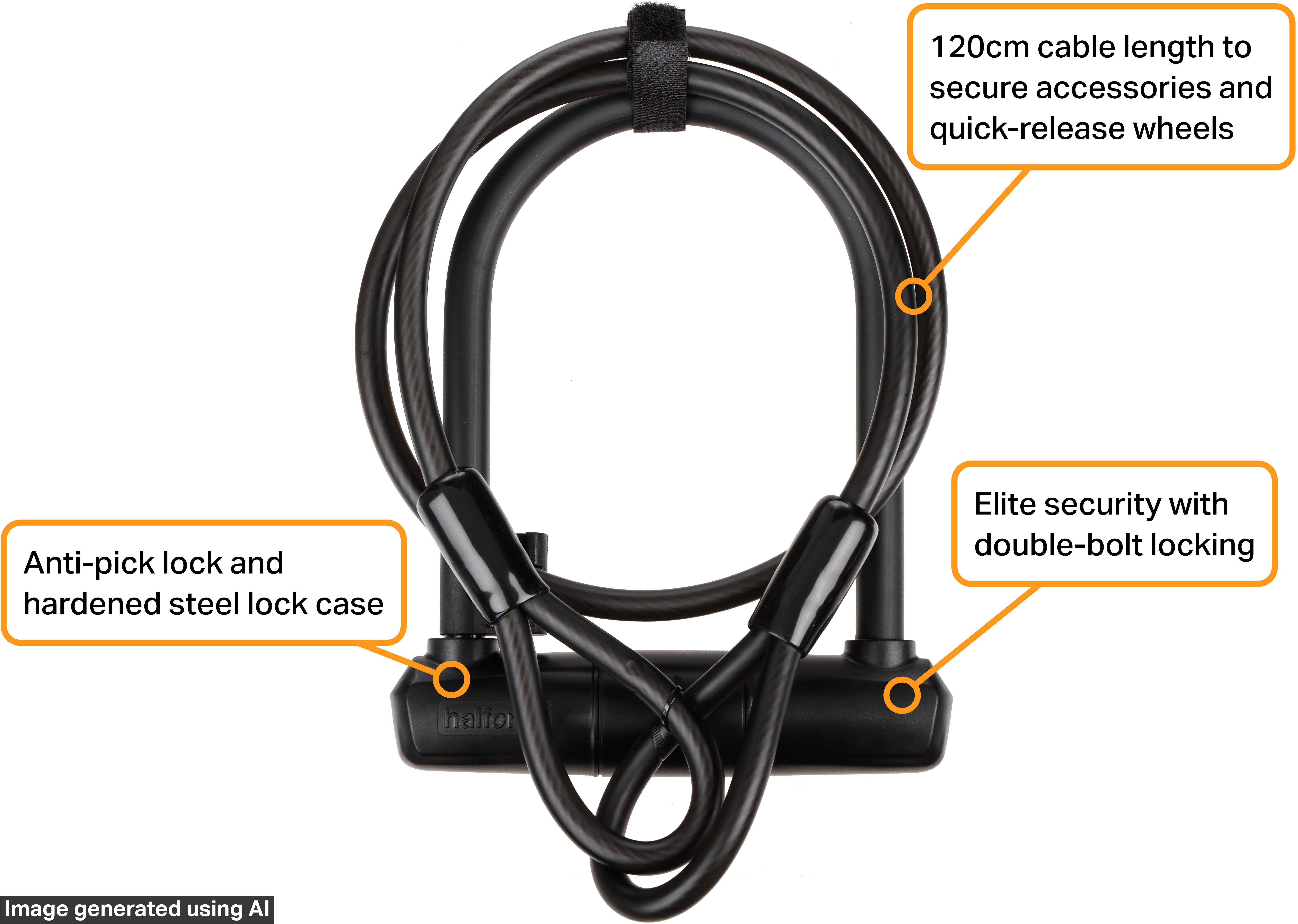 Halfords 17cm D-Lock and 120cm Cable