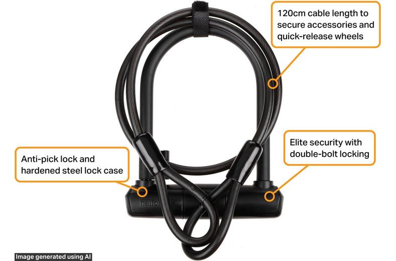 Halfords 17cm D-Lock and 120cm Cable Halfords 17cm D-Lock and 120cm Cable