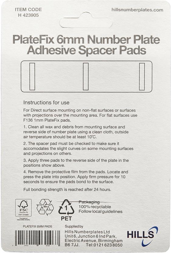 Number Plate Fixers - 6mm Adhesive Spacer Pads