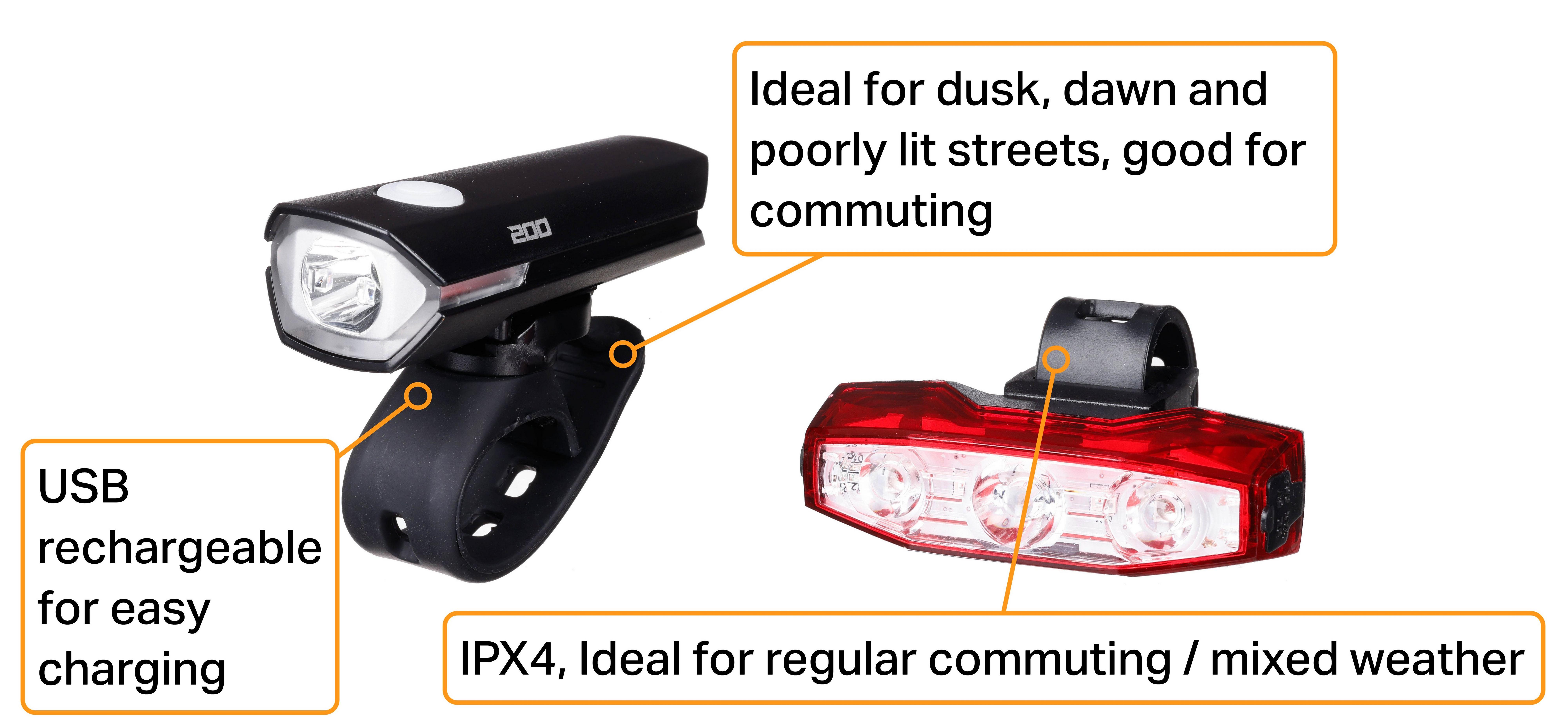 Halfords Front 200 Rear 50 Bike Light Set