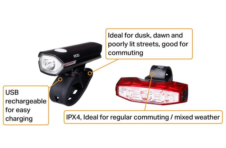 Halfords Front 200 Rear 50 Bike Light Set Halfords Front 200 Rear 50 Bike Light Set
