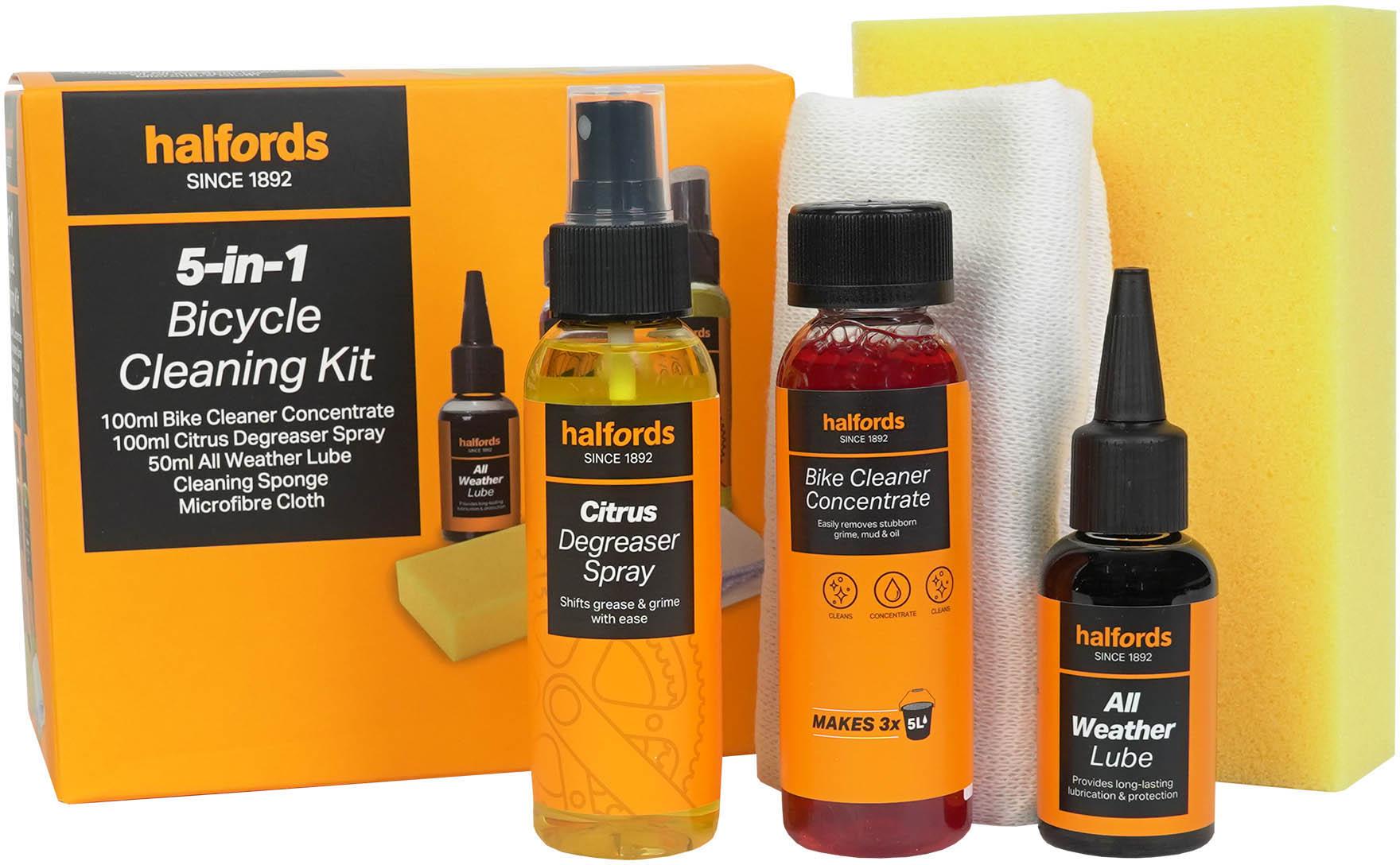 Halfords 5-in-1 Bicycle Cleaning Kit | Pricematch, Extra 8% off for BC Members, Free Bike Health Check, Cycle2Work Scheme & 0% APR Finance.