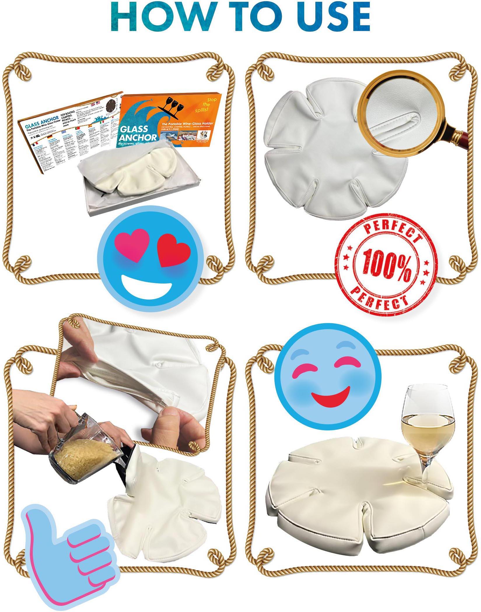 Glass Anchor Wine Glass Holder for camping and boats - Grey Leather