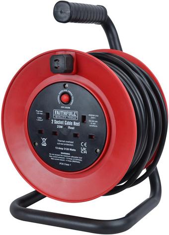 Faithfull Power Plus Open Drum Cable Reel 240V 13A 2-Socket 25m