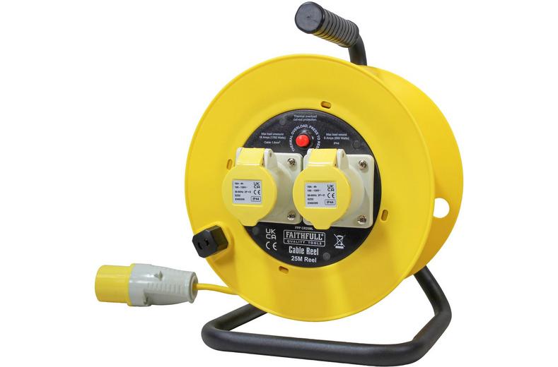 Faithfull Open Drum Cable Reel 110V 16A 2-Socket 25m (1.5mm Cable) Faithfull Open Drum Cable Reel 110V 16A 2-Socket 25m (1.5mm Cable)