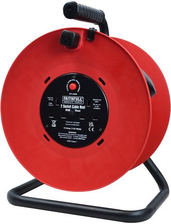 Faithfull Power Plus Open Drum Cable Reel 240V 13A 2-Socket 50m