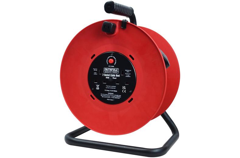 Faithfull Power Plus Open Drum Cable Reel 240V 13A 2-Socket 50m Faithfull Power Plus Open Drum Cable Reel 240V 13A 2-Socket 50m