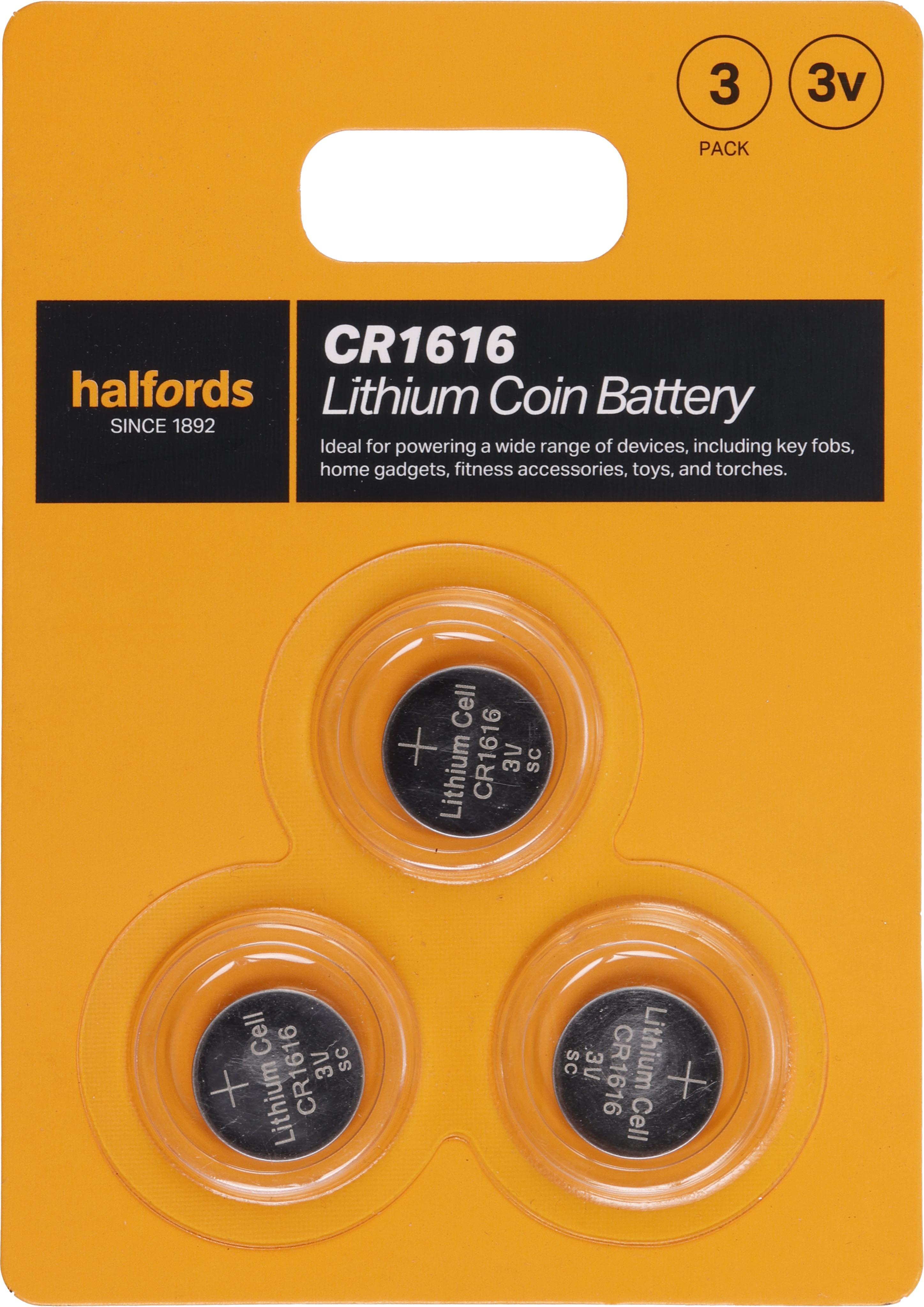 Halfords 1616 Lithium coin battery 3pk