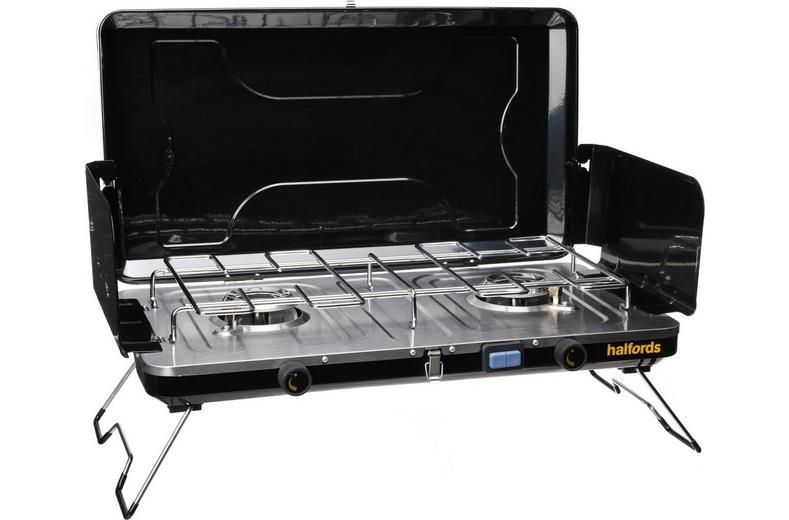 Halfords Double Gas Stove with Griddle Pans Halfords Double Gas Stove with Griddle Pans