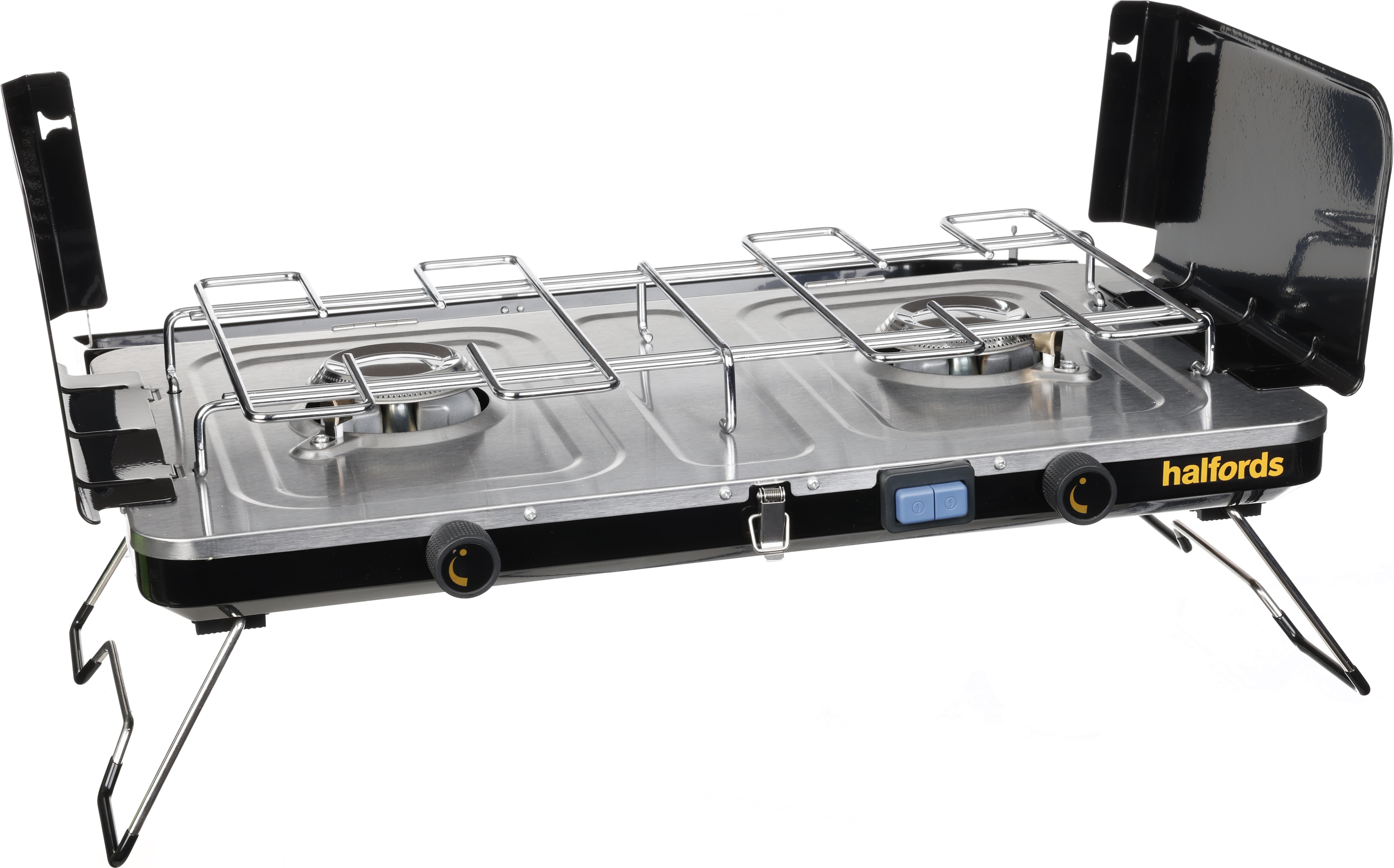 Halfords Double Gas Stove with Griddle Pans