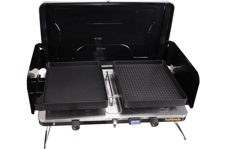 Halfords Double Gas Stove with Griddle Pans Halfords Double Gas Stove with Griddle Pans