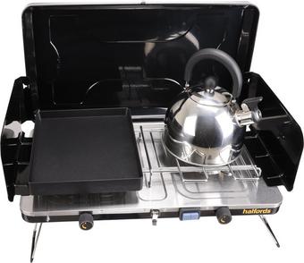 Halfords Double Gas Stove with Griddle Pans