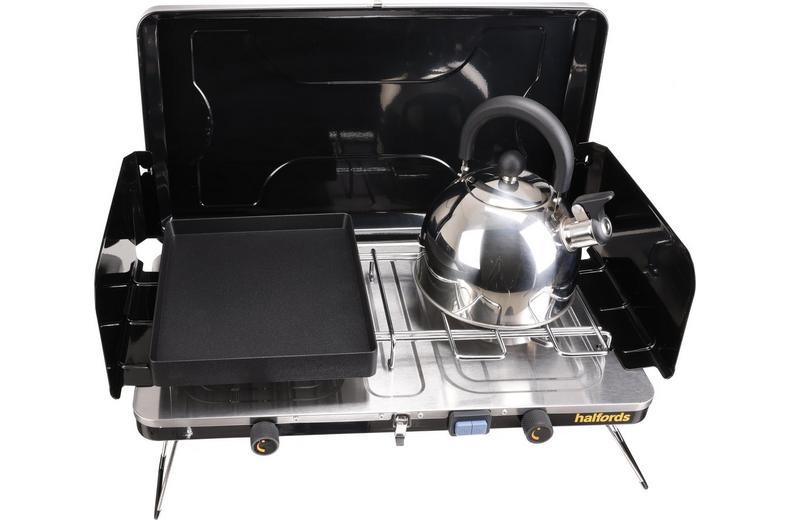 Halfords Double Gas Stove with Griddle Pans Halfords Double Gas Stove with Griddle Pans