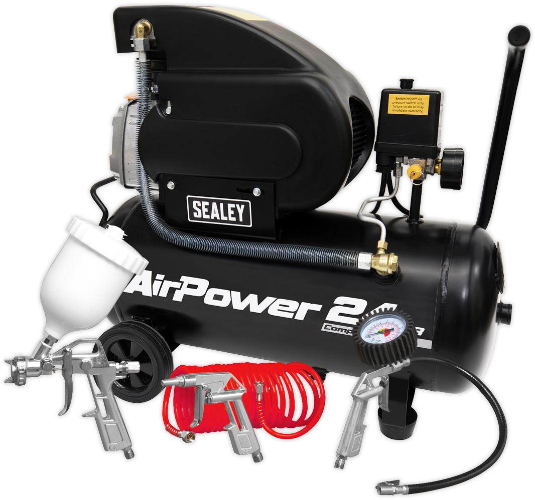 Sealey Compressor 24L Direct Drive 2Hp With 4Pc Air Accessor