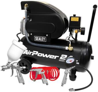 Sealey Compressor 24L Direct Drive 2hp with 4pc Air Accessory Kit