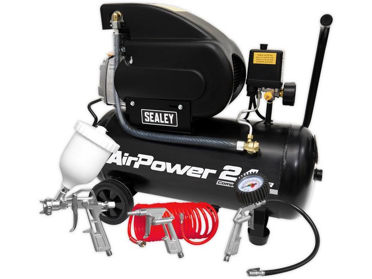 Sealey Compressor 24L Direct Drive 2hp with 4pc Air Accessory Kit