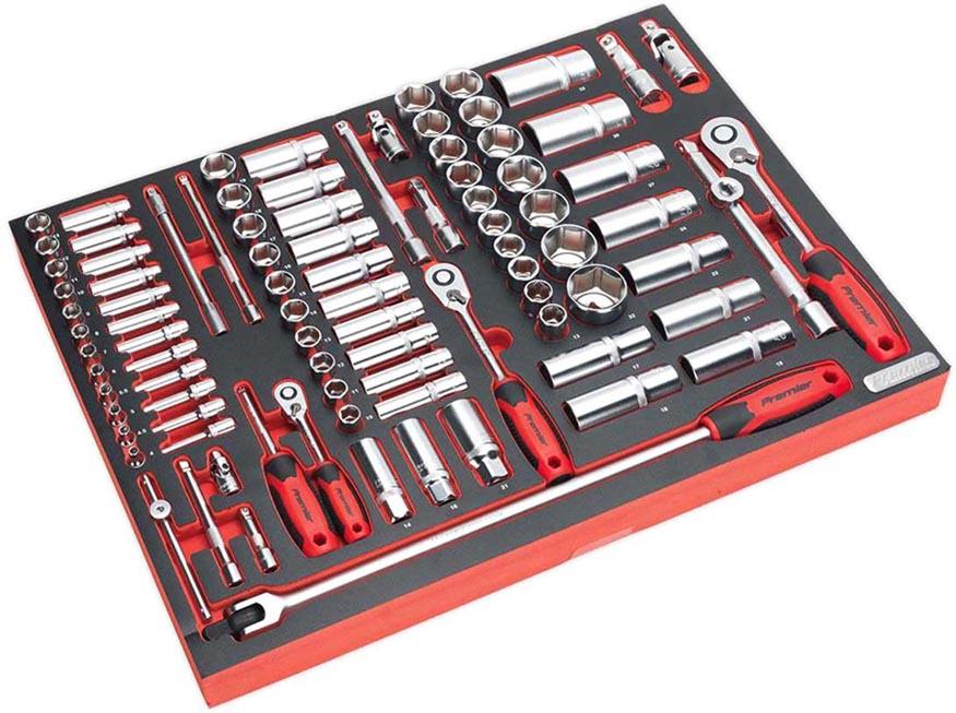 Sealey 91Pc 1/4 Inch 3/8 Inch & 1/2 Inch Sq Socket Set Tool Tray