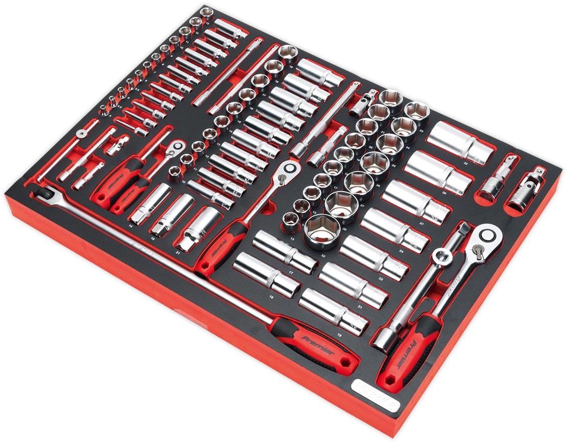 Sealey 91pc 1/4" 3/8" & 1/2" Sq Socket Set Tool Tray