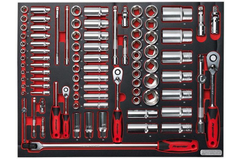 Sealey 91pc 1/4" 3/8" & 1/2" Sq Socket Set Tool Tray Sealey 91pc 1/4" 3/8" & 1/2" Sq Socket Set Tool Tray