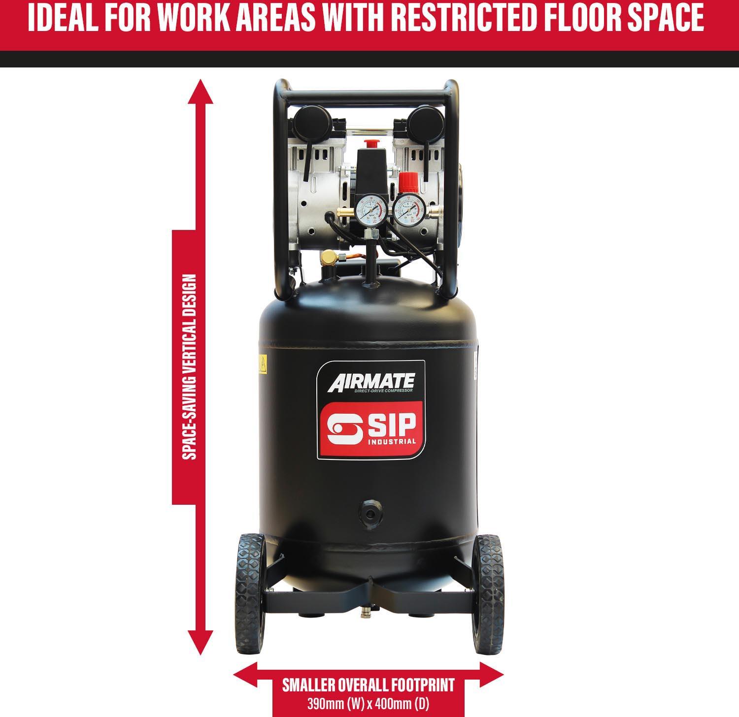 SIP DD 2hp 50 Litre Low Noise Oil-Free Vertical Compressor