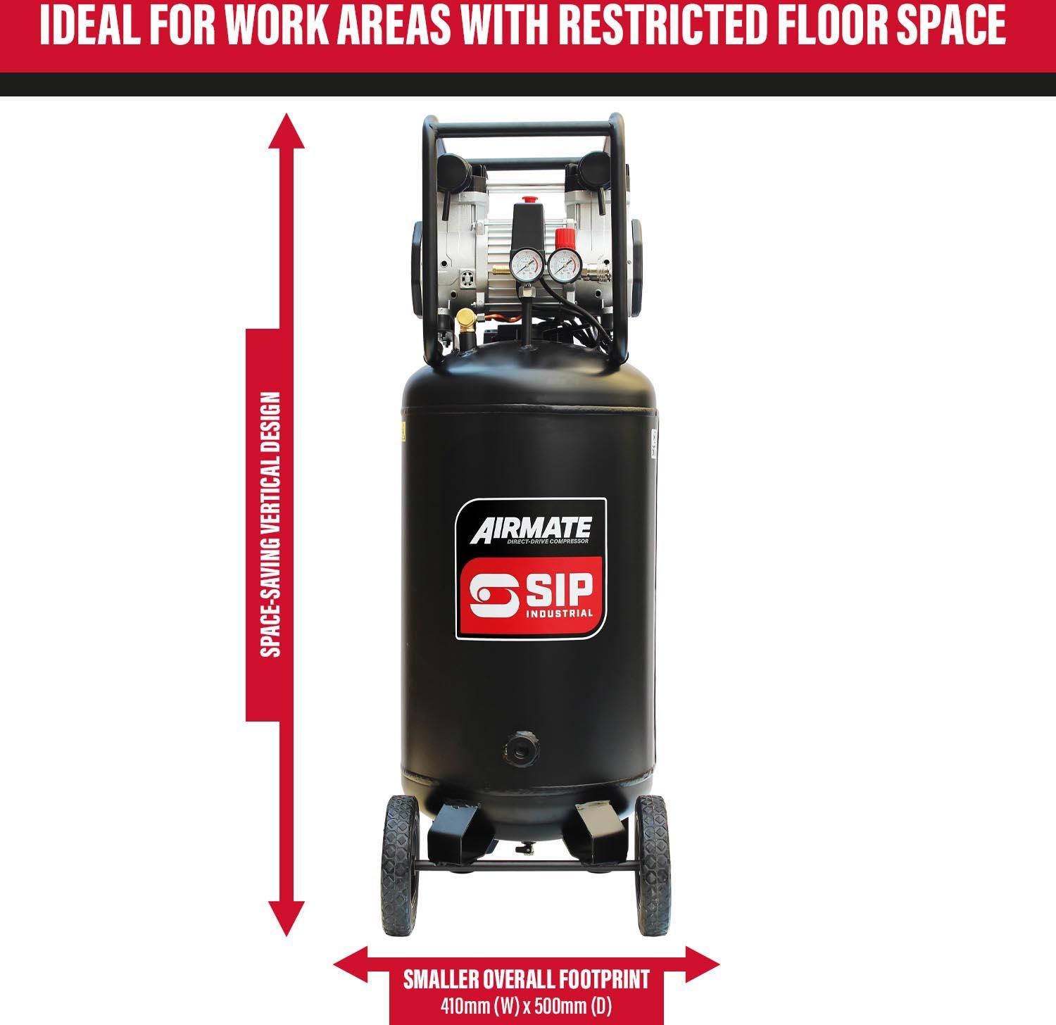 SIP DD 3hp 100 Litre Low Noise Oil-Free Vertical Compressor