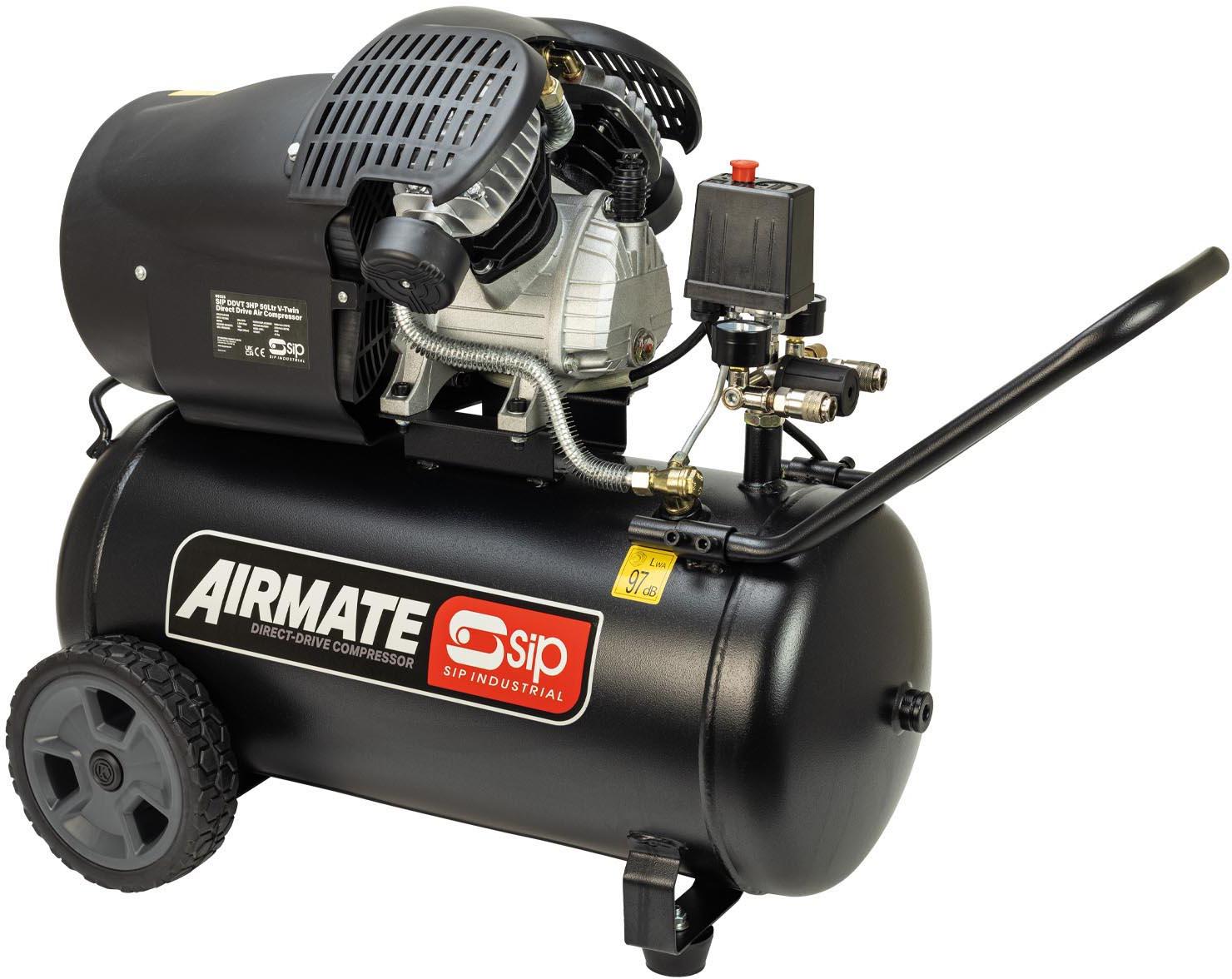 SIP DDVT 3hp 50 Litre V-Twin Direct Drive Compressor