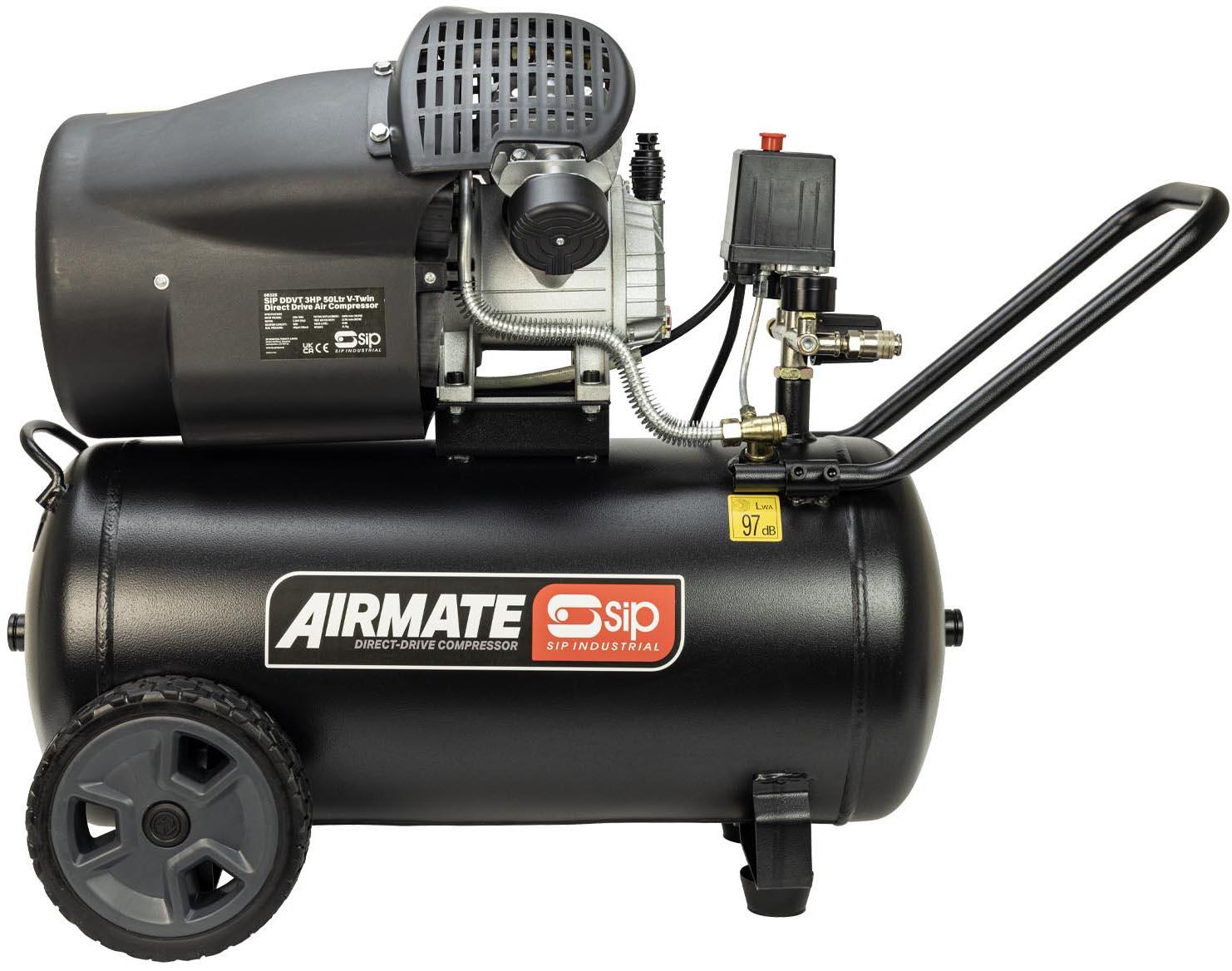 SIP DDVT 3hp 50 Litre V-Twin Direct Drive Compressor