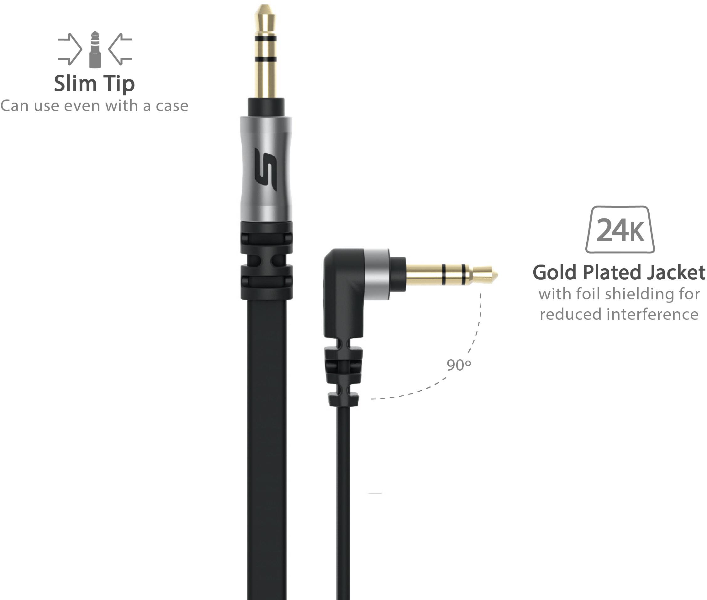 Scosche 3.5mm Flat Aux Cable 90 Degree 0.9m Black