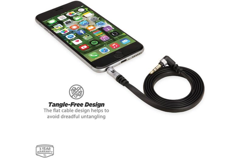 Scosche 3.5mm Flat Aux Cable 90 Degree 1.8m Black Scosche 3.5mm Flat Aux Cable 90 Degree 1.8m Black