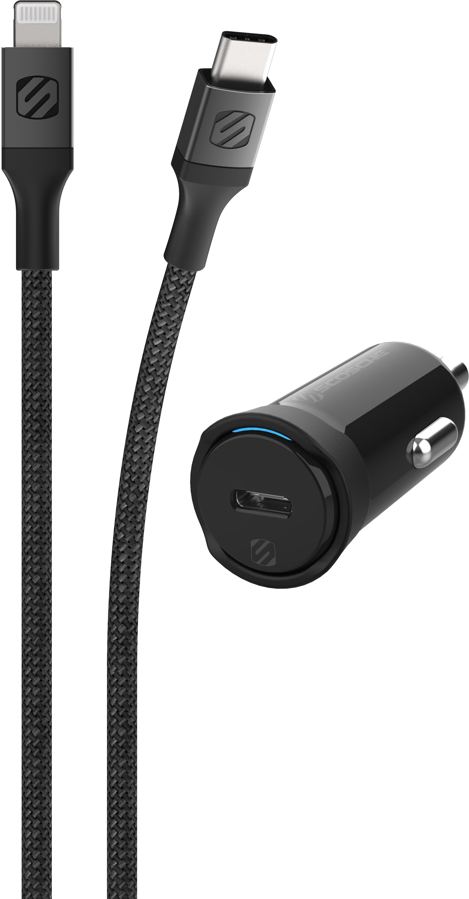 Scosche Powervolt Usb-C Car Charger With Strikeline Lightning To Usb-C Cable