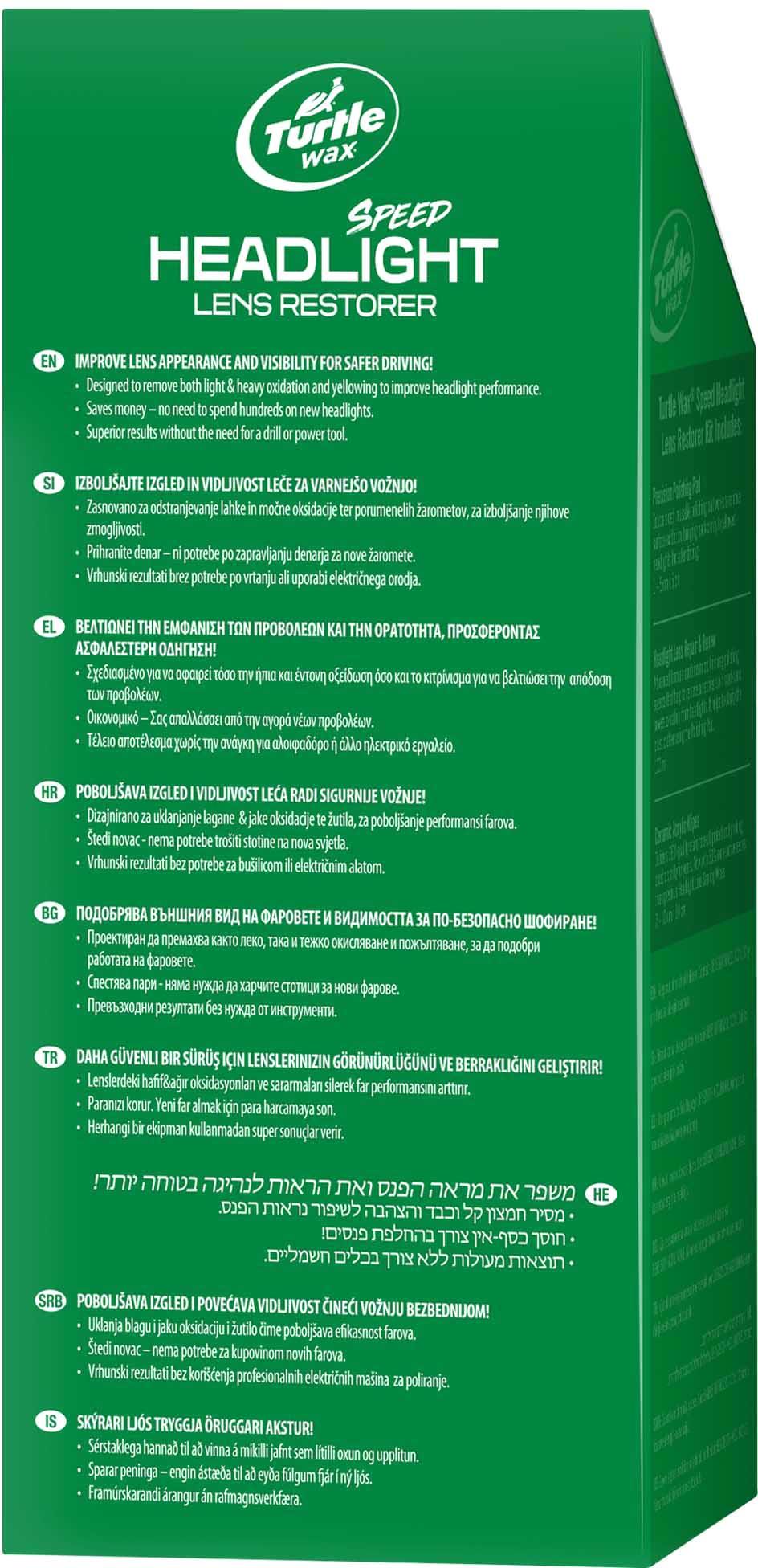 Turtle Wax Speed Headlight Lens Restorer Kit with Ceramic Sealing Wipes