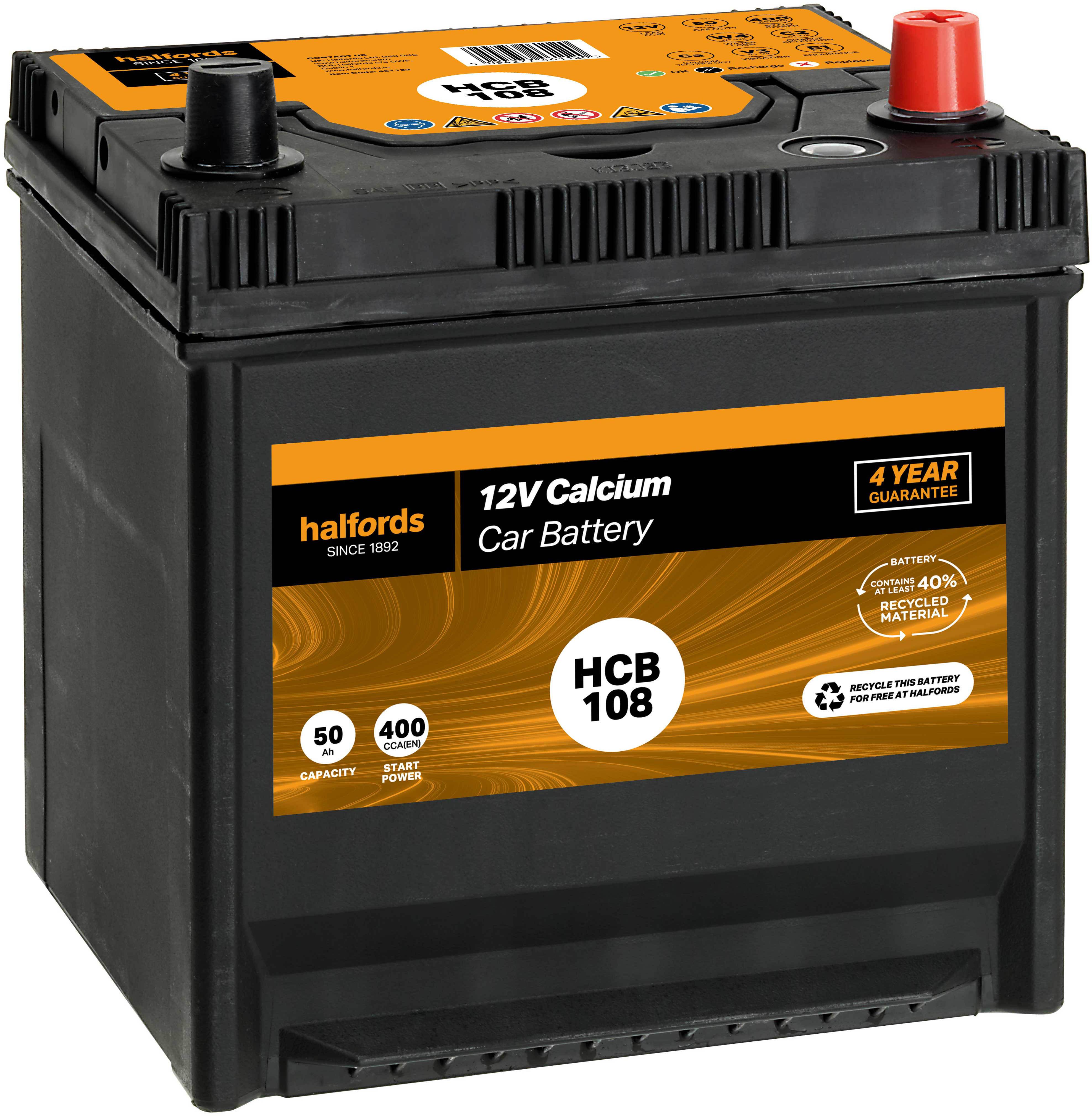 Halfords Hb108 Lead Acid 12V Car Battery 3 Year Guarantee