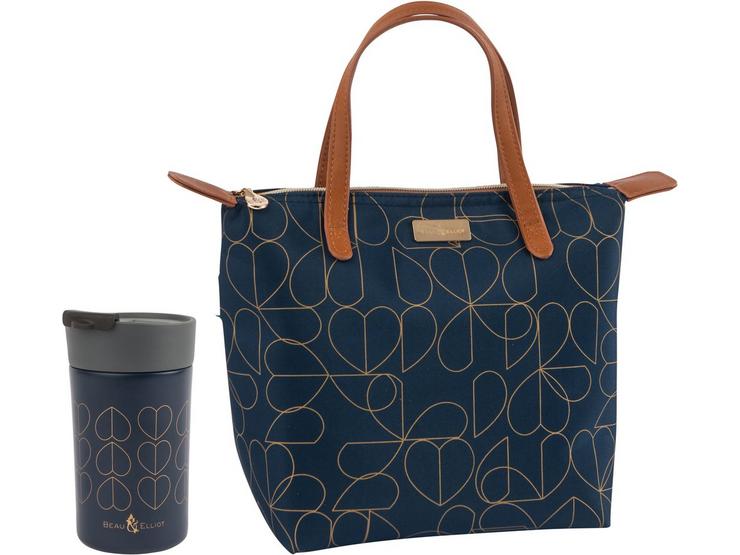 Navy Lunch Tote & Stainless Steel Travel Cup