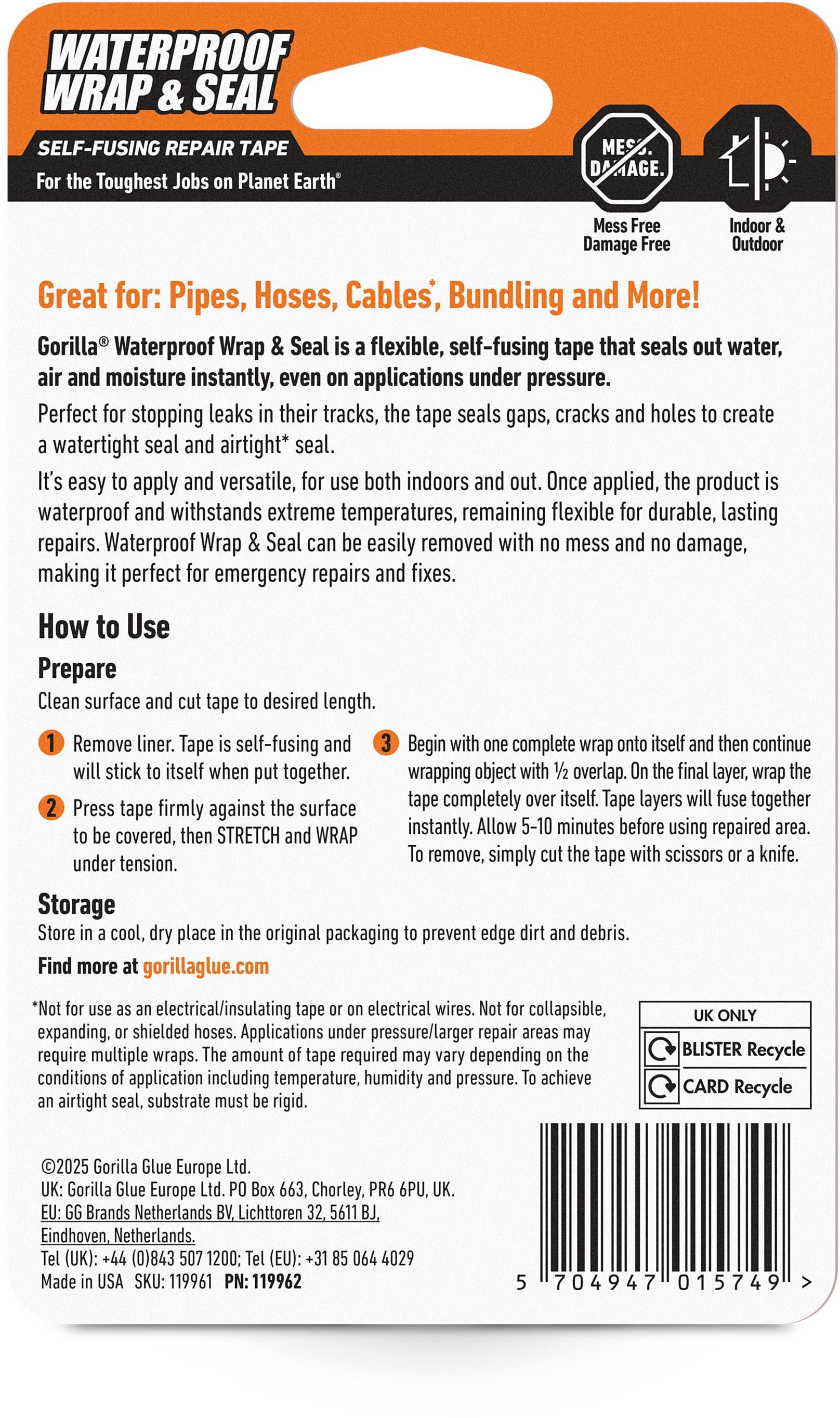 Gorilla Waterproof Wrap & Seal Black 2.4m