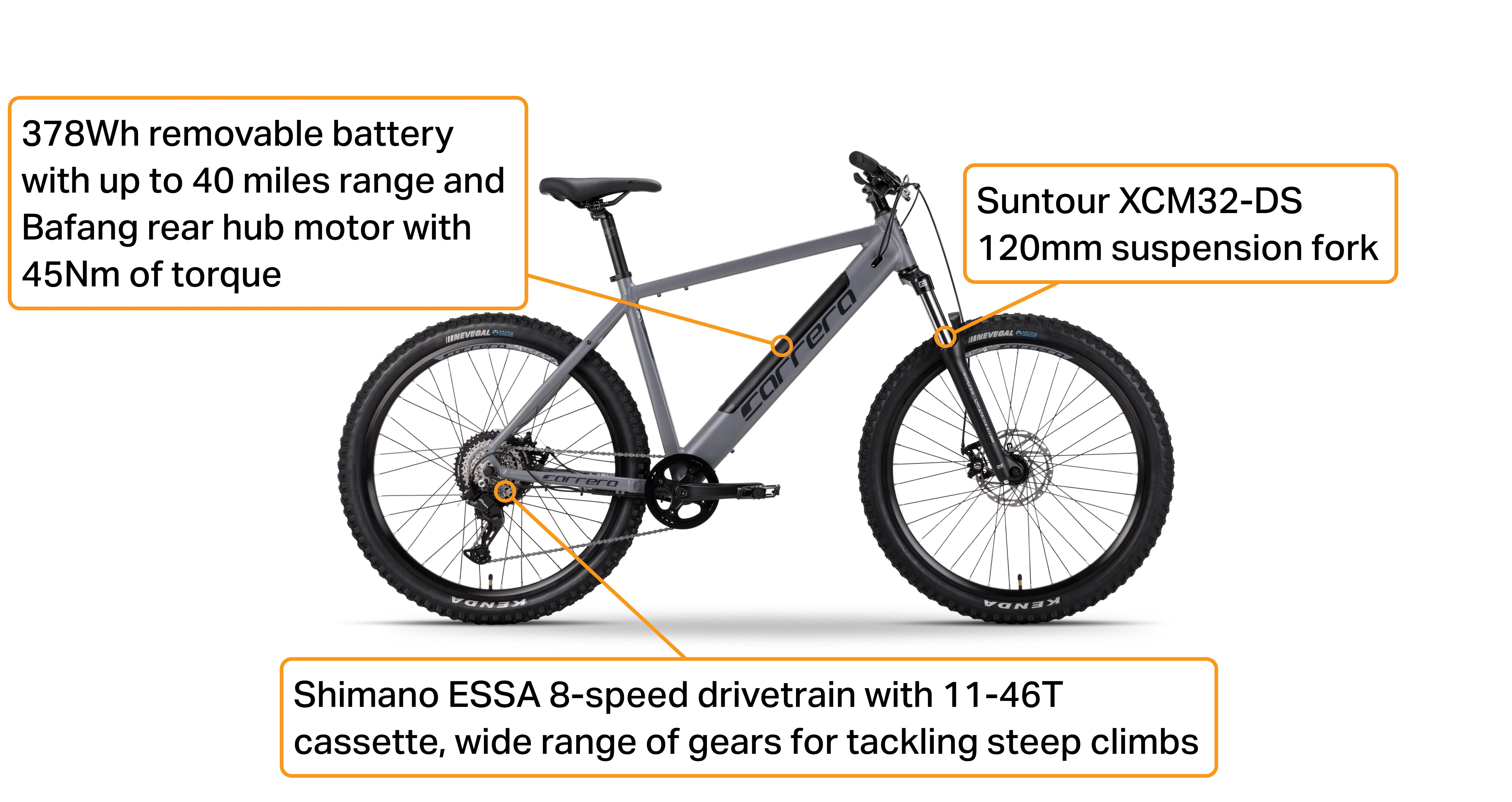 Carrera Vengeance-E 3.0 Electric Mountain Bike - Grey - S, M, L, XL Frames