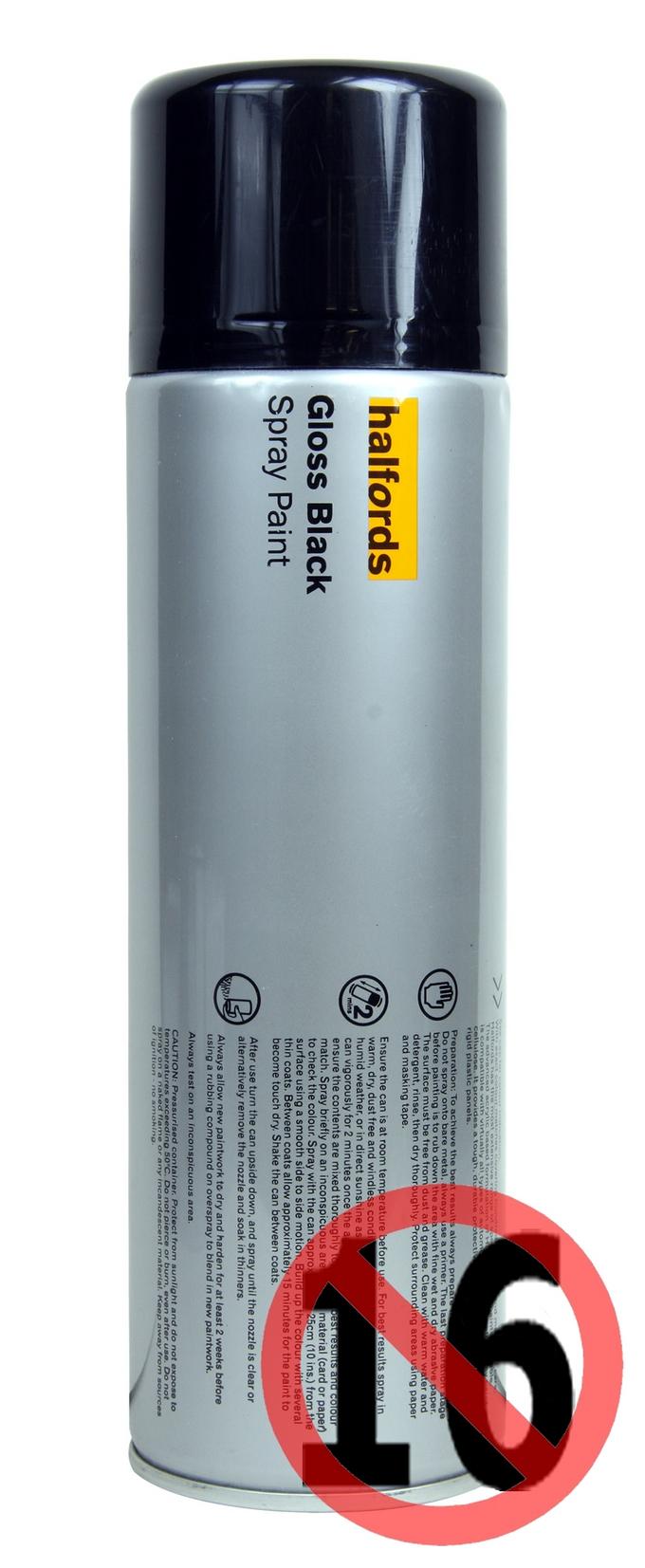 Halfords Gloss BLACK Spray Paint 500ml