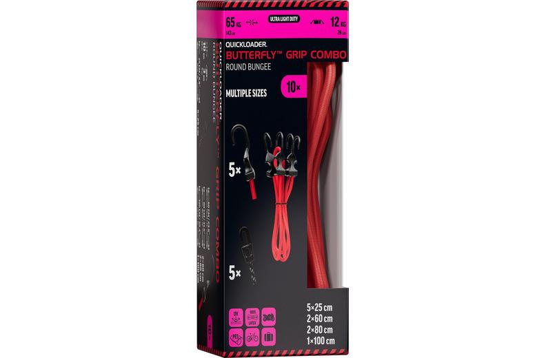 QUICKLOADER Butterfly Bungee 10-Pack Box (5x Butterfly 5x Reflective Mini) QUICKLOADER Butterfly Bungee 10-Pack Box (5x Butterfly 5x Reflective Mini)