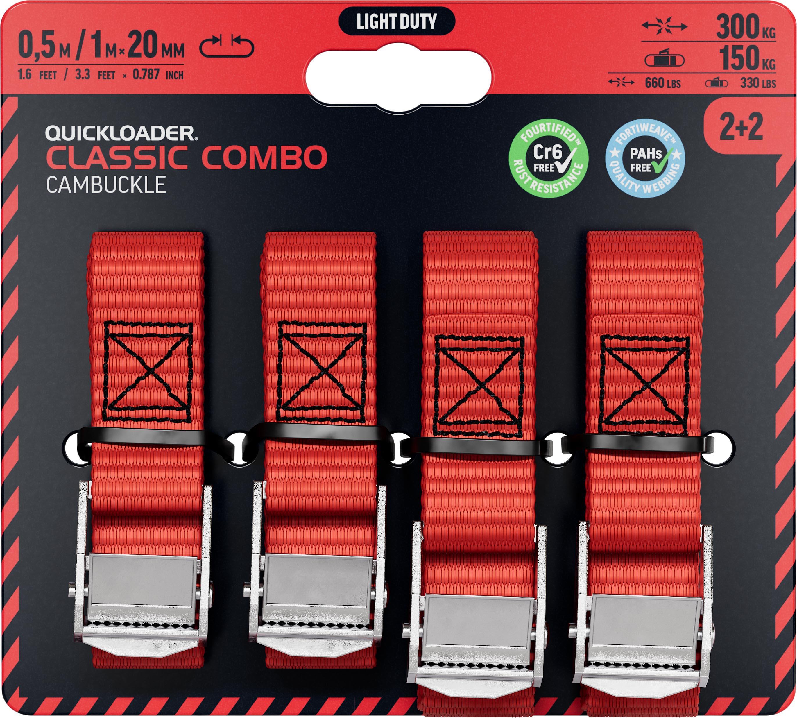 QUICKLOADER Cambuckle 4-Pack Combo 2x0.5M 2x1M 300 KG 20 MM