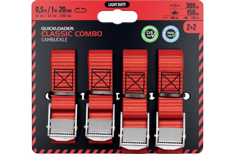 QUICKLOADER Cambuckle 4-Pack Combo 2x0.5M 2x1M 300 KG 20 MM QUICKLOADER Cambuckle 4-Pack Combo 2x0.5M 2x1M 300 KG 20 MM