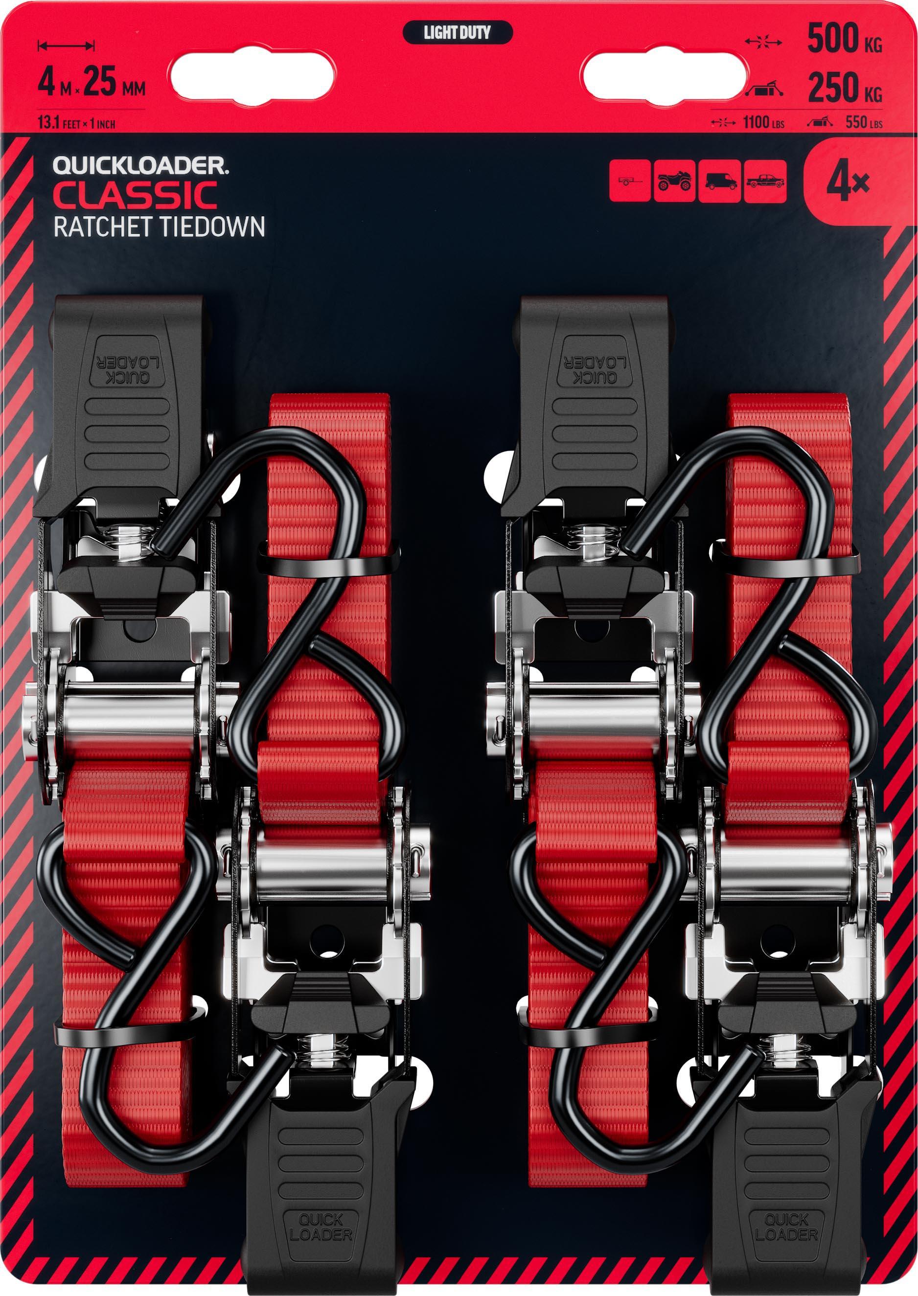 QUICKLOADER Classic Ratchet Strap QCL500LDR 500 KG 25MMX4M 4-PACK