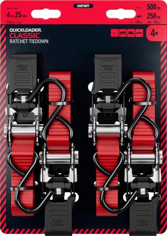 QUICKLOADER Classic Ratchet Strap QCL500LDR 500 KG 25MMX4M 4-PACK