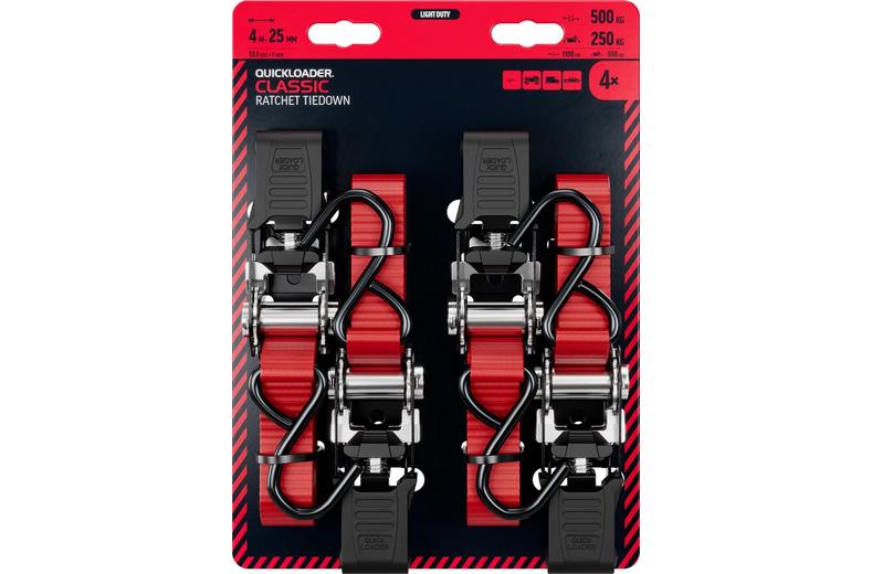 QUICKLOADER Classic Ratchet Strap QCL500LDR 500 KG 25MMX4M 4-PACK QUICKLOADER Classic Ratchet Strap QCL500LDR 500 KG 25MMX4M 4-PACK