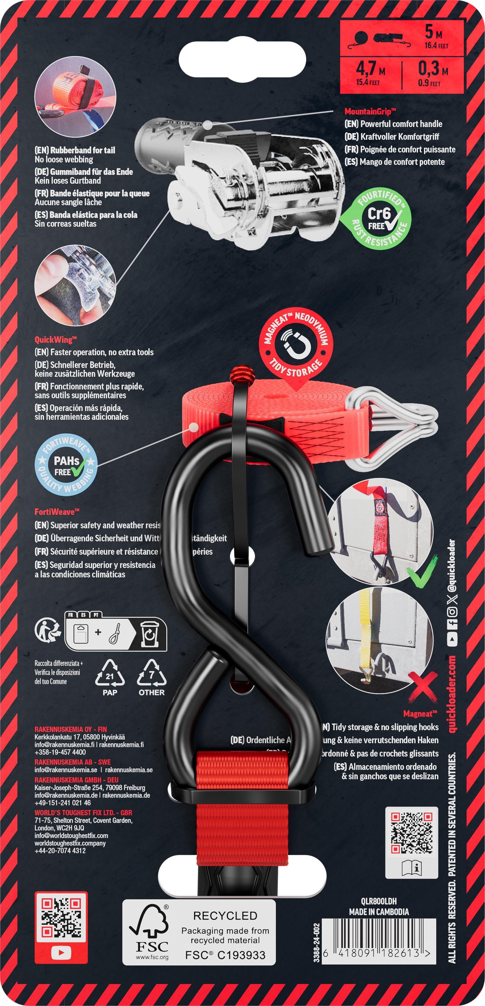 QUICKLOADER Rebel Hybrid Magnetic Ratchet Strap QLR800LDH 800 KG 25MMX5M 1-PACK