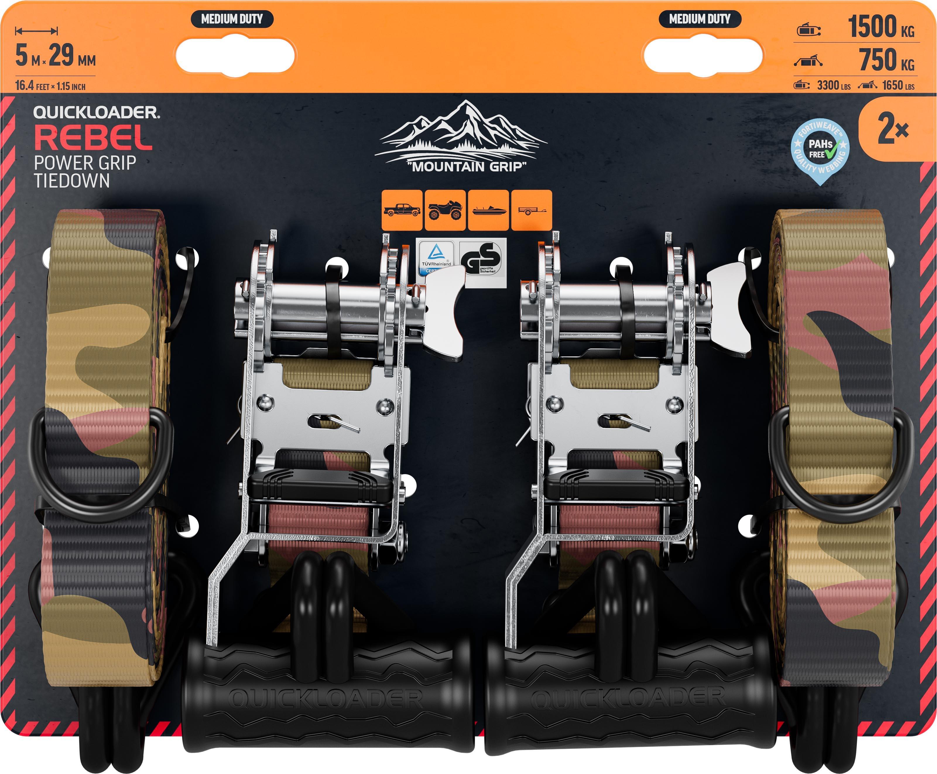 QUICKLOADER Rebel Power Grip Ratchet Strap QLR1500MD 1500 KG 29MMX5M 2-PACK