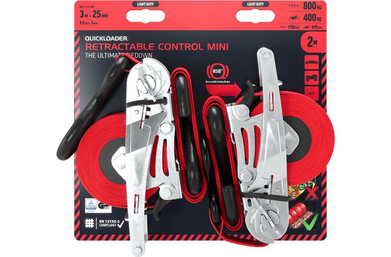 QUICKLOADER Retractable Ratchet Strap RSB Mini 800 KG 3M 25 MN 2-PACK QUICKLOADER Retractable Ratchet Strap RSB Mini 800 KG 3M 25 MN 2-PACK